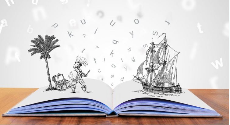 książka, statek, wyspa, człowiek